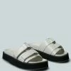 Rag & Co X Flats ANISTON Buckled Flatform White Slip-On Sandal