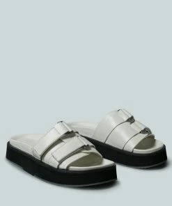Rag & Co X Flats ANISTON Buckled Flatform White Slip-On Sandal