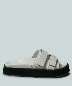 Rag & Co X Flats ANISTON Buckled Flatform White Slip-On Sandal
