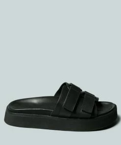 Rag & Co X ANISTON Buckled Flatform Black Slip-On Sandal Flats