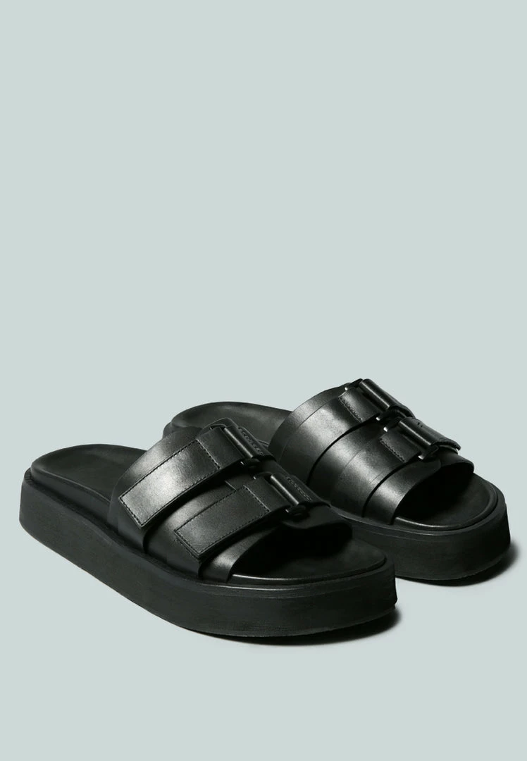 Rag & Co X ANISTON Buckled Flatform Black Slip-On Sandal Flats 3 Rag & Co X ANISTON Buckled Flatform Black Slip-On Sandal Flats