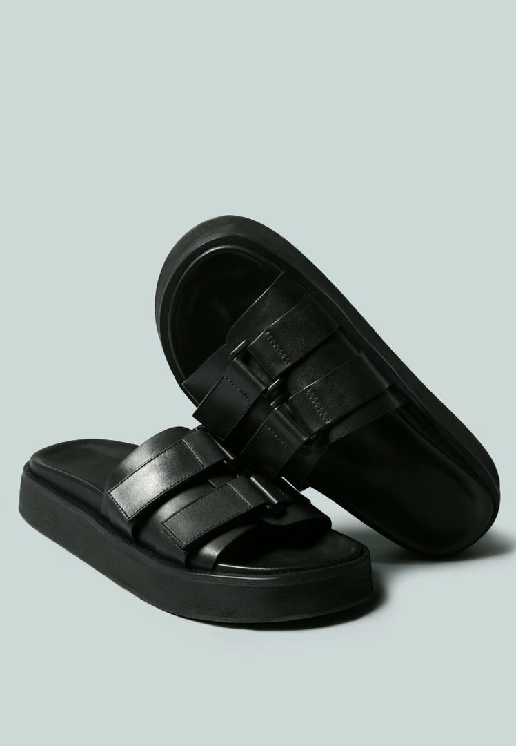 Rag & Co X ANISTON Buckled Flatform Black Slip-On Sandal Flats 5 Rag & Co X ANISTON Buckled Flatform Black Slip-On Sandal Flats