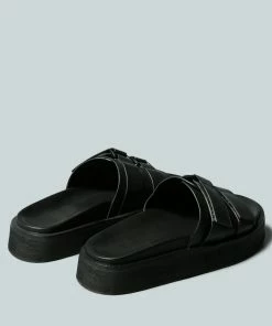 Rag & Co X ANISTON Buckled Flatform Black Slip-On Sandal Flats 13 Rag & Co X ANISTON Buckled Flatform Black Slip-On Sandal Flats