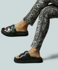 Rag & Co X ANISTON Buckled Flatform Black Slip-On Sandal Flats 14 Rag & Co X ANISTON Buckled Flatform Black Slip-On Sandal Flats