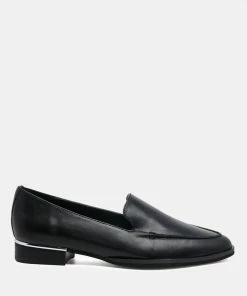 Rag & Co ANNA Black Leather Slip-on Loafers Loafers & Ballerinas