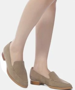 Rag & Co ANNA Taupe Suede Leather Loafers Loafers & Ballerinas