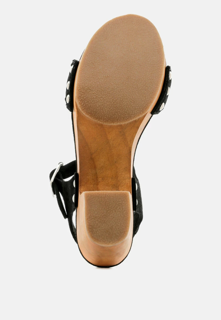 Rag & Co APRIL Black Wooden Clogs In Suede Weave 8 Rag & Co APRIL Black Wooden Clogs In Suede Weave