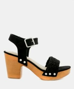 Rag & Co APRIL Black Wooden Clogs In Suede Weave