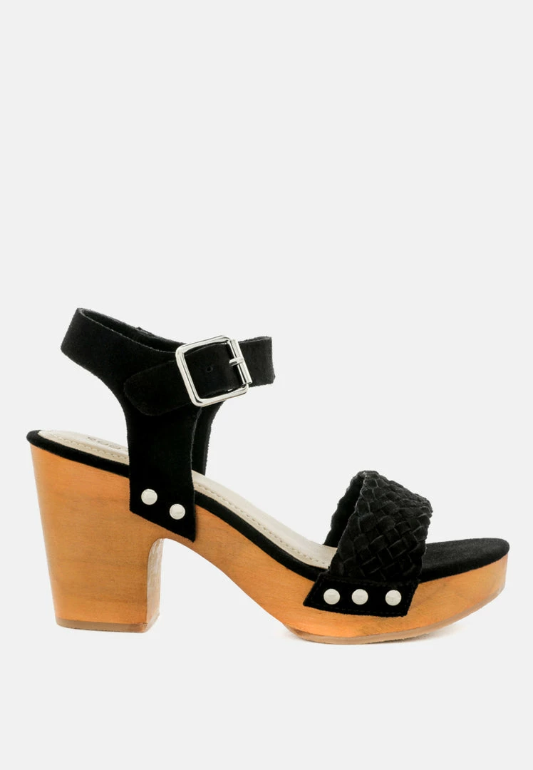 Rag & Co APRIL Black Wooden Clogs In Suede Weave 4 Rag & Co APRIL Black Wooden Clogs In Suede Weave