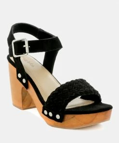 Rag & Co Official Store 38 Rag & Co APRIL Black Wooden Clogs In Suede Weave