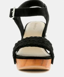 Rag & Co APRIL Black Wooden Clogs In Suede Weave 11 Rag & Co APRIL Black Wooden Clogs In Suede Weave