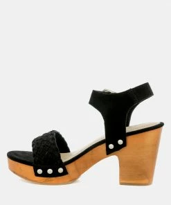 Rag & Co APRIL Black Wooden Clogs In Suede Weave 12 Rag & Co APRIL Black Wooden Clogs In Suede Weave