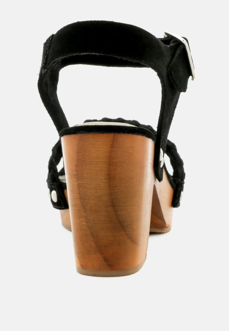 Rag & Co APRIL Black Wooden Clogs In Suede Weave 7 Rag & Co APRIL Black Wooden Clogs In Suede Weave