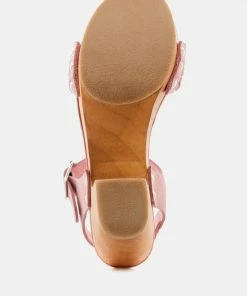 Rag & Co APRIL Light Pink Wooden Clogs In Suede Weave