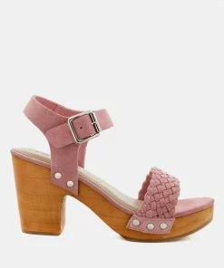 Rag & Co APRIL Light Pink Wooden Clogs In Suede Weave