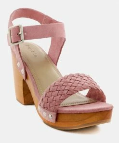 Rag & Co Official Store 40 Rag & Co APRIL Light Pink Wooden Clogs In Suede Weave