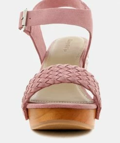 Rag & Co APRIL Light Pink Wooden Clogs In Suede Weave