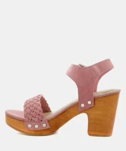 Rag & Co APRIL Light Pink Wooden Clogs In Suede Weave