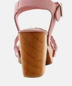 Rag & Co APRIL Light Pink Wooden Clogs In Suede Weave