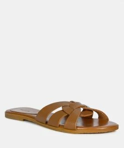 Rag & Co ARIS Tan Strappy Slip-on Sandal Flats