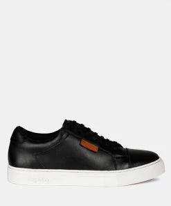 Rag & Co ASHFORD Black Fine Leather Handcrafted Sneakers