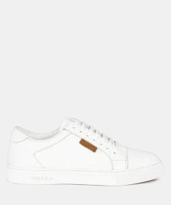 Rag & Co ASHFORD White Fine Leather Handcrafted Sneakers