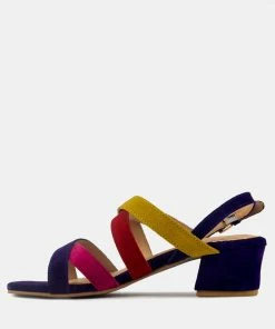 Rag & Co ASTRID Blue Mid Heeled Block Leather Sandal Sandals