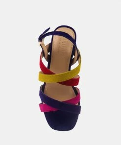 Rag & Co ASTRID Blue Mid Heeled Block Leather Sandal Sandals