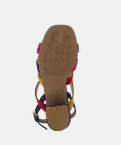 Rag & Co ASTRID Blue Mid Heeled Block Leather Sandal Sandals