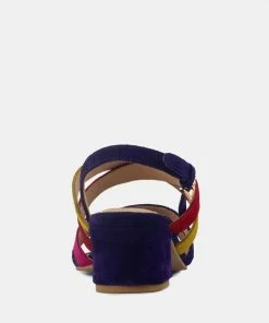 Rag & Co ASTRID Blue Mid Heeled Block Leather Sandal Sandals