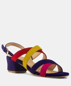 Rag & Co ASTRID Blue Mid Heeled Block Leather Sandal Sandals