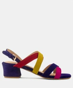 Rag & Co ASTRID Blue Mid Heeled Block Leather Sandal Sandals