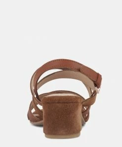 Rag & Co ASTRID Tan Mid Heeled Block Leather Sandal