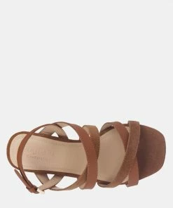 Rag & Co ASTRID Tan Mid Heeled Block Leather Sandal