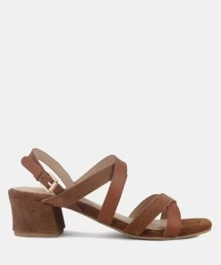 Rag & Co ASTRID Tan Mid Heeled Block Leather Sandal