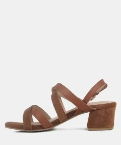 Rag & Co ASTRID Tan Mid Heeled Block Leather Sandal