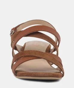 Rag & Co ASTRID Tan Mid Heeled Block Leather Sandal