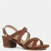 Rag & Co ASTRID Tan Mid Heeled Block Leather Sandal