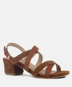 Rag & Co ASTRID Tan Mid Heeled Block Leather Sandal