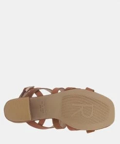 Rag & Co ASTRID Tan Mid Heeled Block Leather Sandal