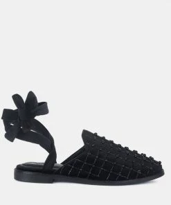 Rag & Co Asante Crisscross Beaded Veil Velvet Mules In Black Flats