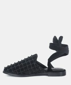 Rag & Co Asante Crisscross Beaded Veil Velvet Mules In Black Flats