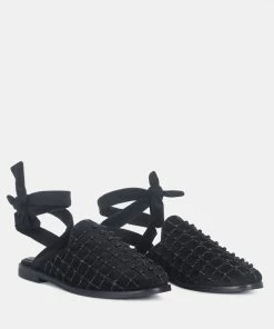 Rag & Co Asante Crisscross Beaded Veil Velvet Mules In Black Flats
