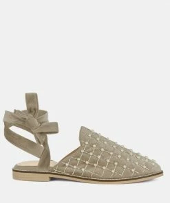 Rag & Co Asante Crisscross Beaded Veil Velvet Mules In Taupe Flats