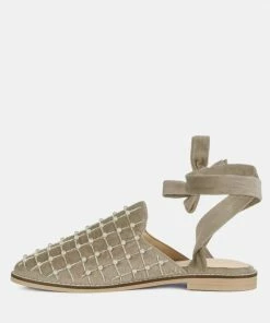 Rag & Co Asante Crisscross Beaded Veil Velvet Mules In Taupe Flats