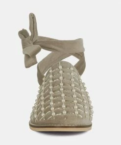 Rag & Co Asante Crisscross Beaded Veil Velvet Mules In Taupe Flats