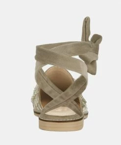 Rag & Co Asante Crisscross Beaded Veil Velvet Mules In Taupe Flats