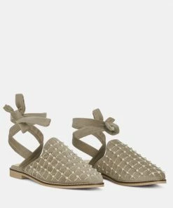 Rag & Co Asante Crisscross Beaded Veil Velvet Mules In Taupe Flats