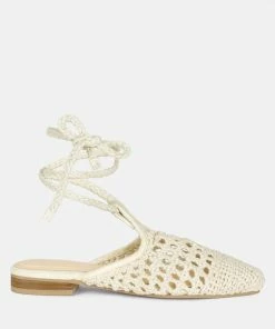 Rag & Co BARTSI Off White Handwoven Cotton Tie Up Mule Flats