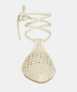 Rag & Co BARTSI Off White Handwoven Cotton Tie Up Mule Flats